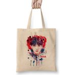 Bts Suga Red & Blue Bez Çanta Uzun Saplı - Açık Bej - 40 X 40