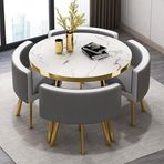 Bu 90 cm Ofis Masası ve Sandalyeleri ile 5 Parça Set, Yemek Odası/Resepsiyon ve Oturma Odası için Yuvarlak Masif Ahşap Modern Deri Kahve Masası Mutfak A-80 x 80 x 75 cm