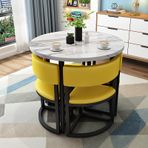 Bu modern 4 kişilik yuvarlak yemek takımı, sandalye ve sehpa ile, balkon, oturma odası, ofis ve iş görüşmeleri için mükemmeldir.