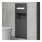 Bu modern gömme banyo rafı, fırçalanmış paslanmaz çelik saklama kabı, 30 x 65 x 14 cm ölçülerindedir ve havlu ve banyo malzemelerini saklamak için şık bir üründür