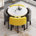 Bu modern yemek masası seti 4 sandalye ve sehpa ile yuvarlak yemek masası mutfak, oturma odası veya restoran için idealdir.