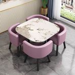 Bu modern yuvarlak yemek seti, 4 sandalye ve sehpa, gri veya pembe, oturma odası, mutfak, balkon, ofis veya oturma odası için idealdir. Kare tasarım.