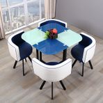 Bu Ön Büro Resepsiyon Sayacı, Müzakere Masası, Kare/Yuvarlak Yemek Masası ve 4 Sandalye Seti Müzakere Masası, Salon, Oturma Odası (Koyu Mavi)