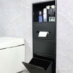 Bu Paslanmaz Çelik Gömme Duş - Dahili Şampuan ve Tuvalet Malzemeleri Tutucu, Banyo için Çöp Kovası Depolama Rafı, Beyaz (40x86x14 cm / 15.74x33.85x5.51in)