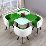 Bu resepsiyon tezgahı, müzakere masası, kare/yuvarlak yemek masası ve müzakere masası için 4 sandalye seti, oturma odası, oturma odası (koyu yeşil)