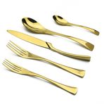 Bu Silverware çatal bıçak takımı seti, 5/20/30/40/50/60 parça, paslanmaz çelik çatal bıçak takımı ve kaşık dahil, şampanya altın rengi, otel ve et servis için idealdir. Altın renkte mevcuttur