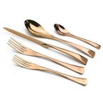 Bu Silverware çatal bıçak takımı seti, 5/20/30/40/50/60 parça, paslanmaz çelik çatal bıçak takımı ve kaşık dahil, şampanya altın rengi, otel ve et servis için idealdir. Altın şampanya: Jue