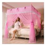 Bu Yazlık Yatak Kanopi Cibinlik, Yerde Duran 3 Kapılı Yatak Perdeleri, İkiz Kraliçe Kral Yetişkin Dekoru (Renk: Pembe-A, Boyut: 180X200 cm/71X79 inç)