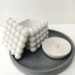 Bubble Kare Beton Saksı & Kalemlik - Modern Minimalist Dekoratif Organizer - Beyaz