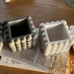 Bubble Kare Beton Saksı & Kalemlik - Modern Minimalist Dekoratif Organizer - Gri