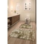 Bubble Tavşan Tüyü, Kaymaz Taban, Pofuduk, Ultra Lüks, Yıkanabilir 2'li Banyo Paspası Eskitme Camel