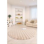 Bubble Yuvarlak Bej Uzun Tüylü Yumuşak Peluş Kaymaz Yıkanabilir Salon Oturma Odası Balkon Halısı