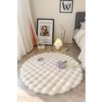 Bubble Yuvarlak Krem Uzun Tüylü Yumuşak Peluş Kaymaz Yıkanabilir Salon Oturma Odası Balkon Halı