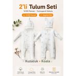 Bubbles %100 Pamuk 2’li Bebek Tulum Seti – Kuzucuk & Koala, Fermuarlı, Şapkalı, Yenidoğan 0-9 Ay, Hediyelik Kutulu