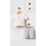 Bubito Bebek&çocuk Pamuklu Çizgili Düğmeli Müslin Şort Takım-Gri - 6 - 9 Ay