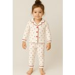 Bubito Kalpli Kız Bebek Alt Üst 2'li Pijama Takım- Kırmızı Beyaz