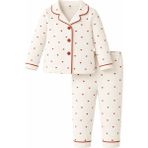 Bubito Kırmızı Beyaz Kalpli Kız Bebek 2'li Pijama Takım Uzun Kol Baskılı Desen - 1 Yaş