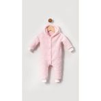 Bubito Kışlık Kapşonlu Bebek Tulum Pembe Peluş Welsoft Kumaş ile Rahat ve Şık Tasarım