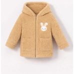 Bubito Tavşan Nakışlı Fermuarlı Cepli Kız Bebek Peluş Welsoft Kışlık Hırka-Kahverengi - 1 - 2 Yaş