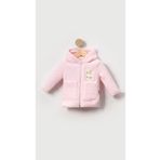 Bubito Tavşan Nakışlı Fermuarlı Cepli Kız Bebek Peluş Welsoft Kışlık Hırka-Pembe