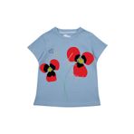 Bubuga Kız Çocuk %100 Pamuk Gök Mavi Gelincik Baskılı Kısa Kol Tshirt