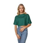 BUCADO Koyu Yeşil Bisiklet Yaka Rahat Kalıp Yarasa Kol Pike Kadın Crop T-shirt
