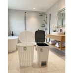 Buclee Bambu Görünümlü Halatlı Çamaşır Sepeti 65 Lt ve Pedallı Iç Kovalı Çöp Kovası 40 Lt Banyo Seti - Beyaz