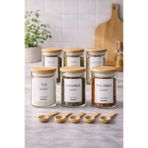 BUCOLIC 6’lı Cam Baharatlık Seti – Bambu Kapaklı & 6 Kaşıklı | 250 ml
