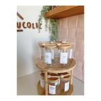 BUCOLIC Bambu Döner Standlı 14'lü Bambu Vakum Kapak Cam Baharatlık Seti 300 ml 14 Baharat Kaşığı