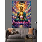 Buda Mor Lotusta Otururken Meditasyon Hali Dekoratif Kanvas - Mdf Ahşap Tablo