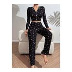 BUDİ HOME Kadın Çiçek ve Fiyonk Desenli Yumuşak Pamuklu Uzun Pijama Takımı 5134