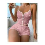 BUDİ HOME Kadın Pembe Kalpli Askılı Şortlu Pijama Takım 5009