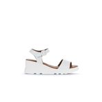 Bueno Shoes 01WA0507 Beyaz Deri Kadın Dolgu Topuklu Sandalet