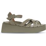 Bueno Shoes 01WA4301 Haki Deri Kadın Dolgu Topuklu Sandalet
