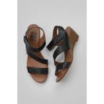 Bueno Shoes 01WN3720 Siyah Deri Kadın Dolgu Topuklu Sandalet