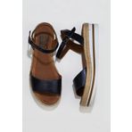 Bueno Shoes 01WQ1612 Lacivert Parlak Deri Kadın Dolgu Topuklu Sandalet