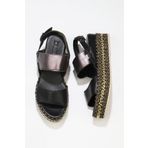Bueno Shoes 01WS5200 Siyah Kurşun Deri Kadın Dolgu Topuklu Espadril Sandalet