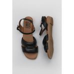 Bueno Shoes 01ws6010 Siyah Khv Bej Deri Kadın Düz Sandalet