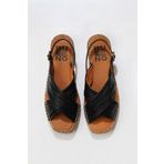Bueno Shoes 01WS9912 Siyah Deri Espadril Kadın Sandalet