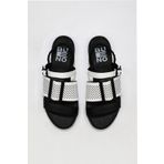 Bueno Shoes 01WU3010 Siyah Beyaz Deri Kadın Düz Sandalet