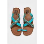 Bueno Shoes 01WU3419 Turkuaz Multi Deri Kadın Parmak Arası Terlik