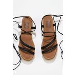 Bueno Shoes 01WU6100 Siyah Deri Kadın Dolgu Topuklu Sandalet