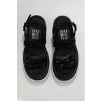 Bueno Shoes 01wu7300 Siyah Deri Kadın Dolgu Topuklu Sandalet