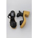 Bueno Shoes 01WY12204 Siyah Sarı Deri Kadın Dolgu Topuklu Ayakkabı