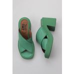 Bueno Shoes 01WY12703 Yeşil Koyu Deri Kadın Dolgu Topuklu Terlik