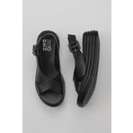 Bueno Shoes 01WY5701 Siyah Deri Kadın Dolgu Topuklu Sandalet