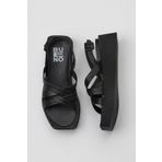 Bueno Shoes 01WY5904 Siyah Deri Kadın Dolgu Topuklu Sandalet