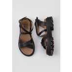 Bueno Shoes 01WY8305 Siyah Kahverengi Deri Kadın Dolgu Topuklu Sandalet