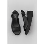 Bueno Shoes 01WY8600 Siyah Deri Kadın Dolgu Topuklu Sandalet