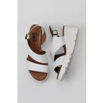 Bueno Shoes 01WY8602 Beyaz Deri Kadın Dolgu Topuklu Sandalet